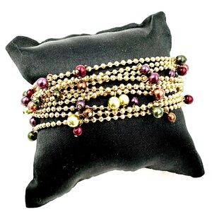 Joan Rivers Bracelet Gold Tone Ten Strand Faux Pearls & Beads Royal Jewel Tones